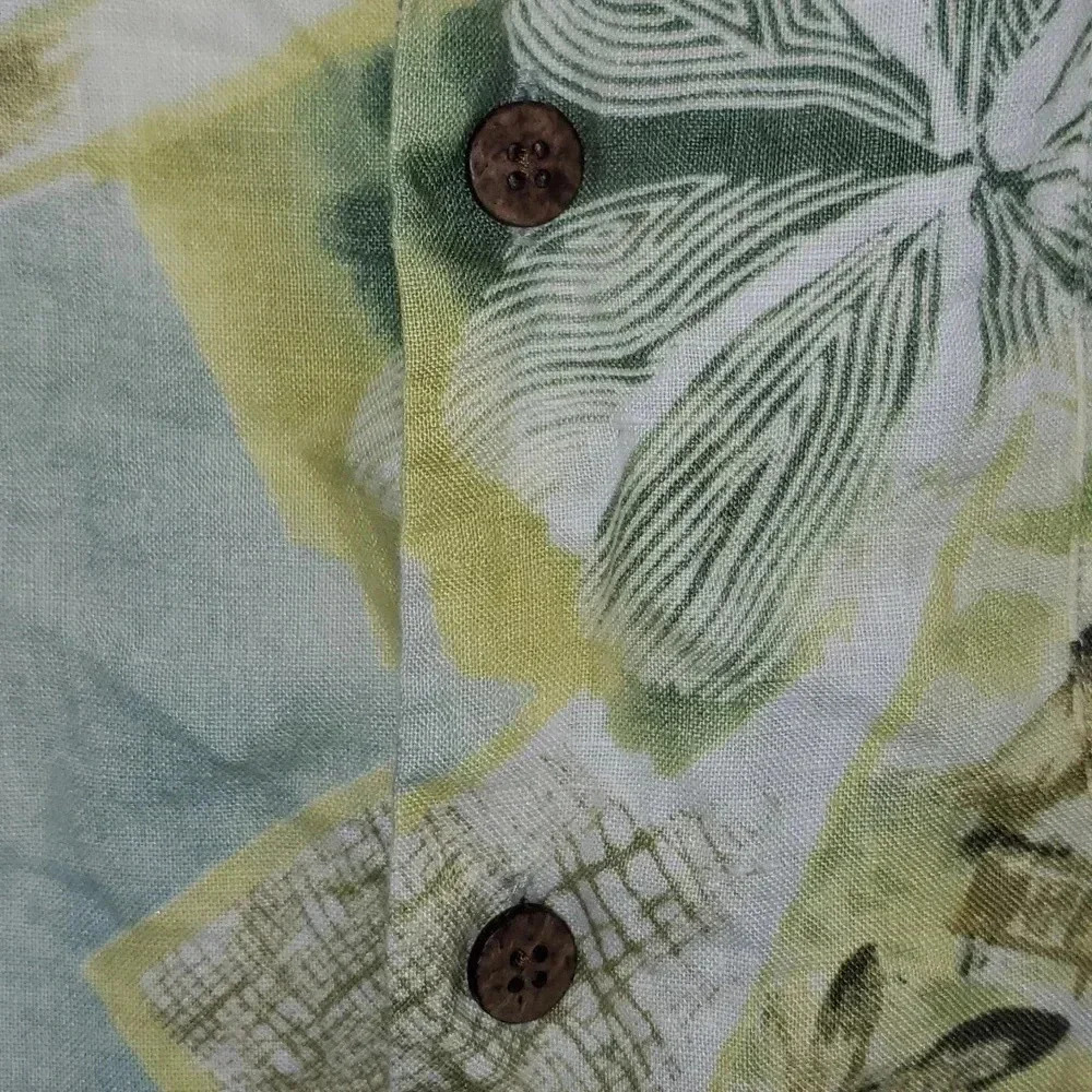 Tommy Bahama Floral Green Hawaiian Short Sleeve 100% Linen Shirt Green Yellow XL - Picture 4 of 11